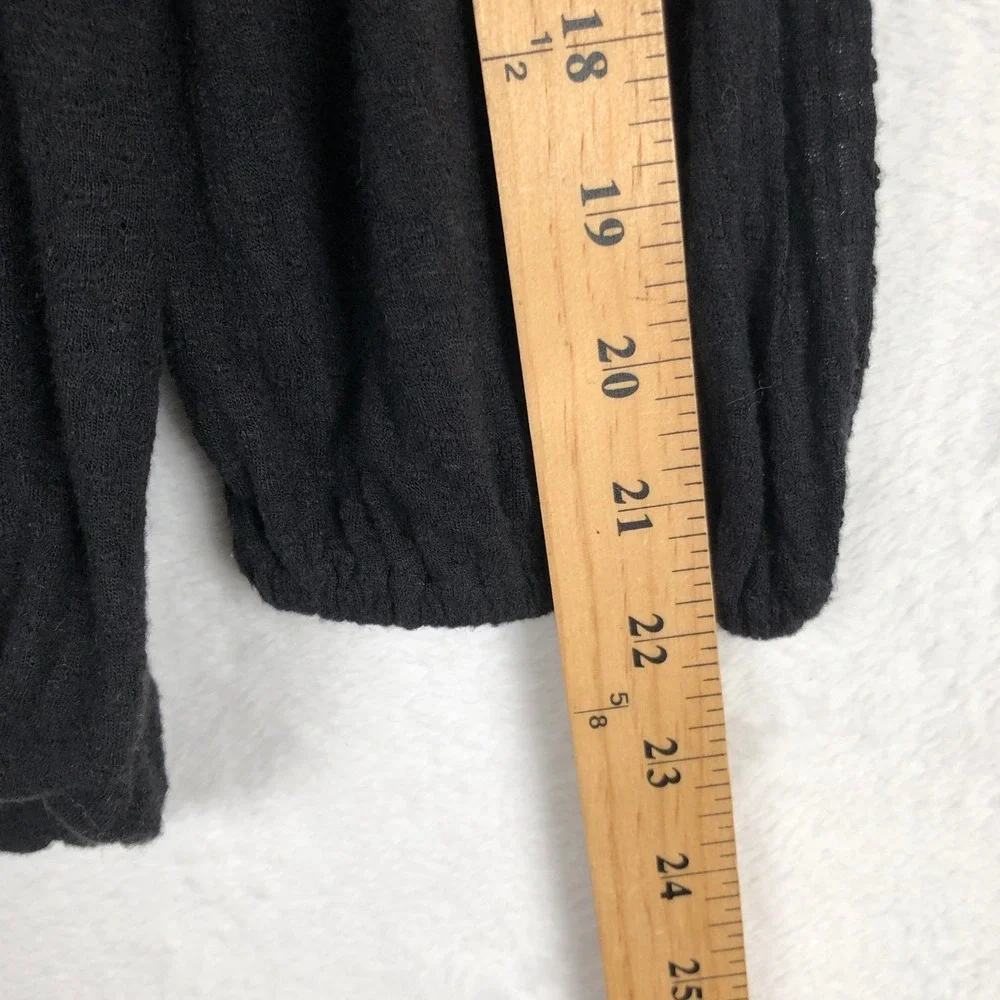 FREE PEOPLE Embroidered Top Sz S Black Gold Balloon Hem Smocked Peasant Boho